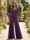 Chiffon V Neck Lace Mother of the Bride Pantsuits
