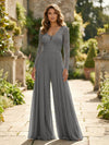 Chiffon V Neck Lace Mother of the Bride Pantsuits