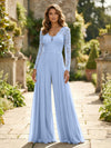 Chiffon V Neck Lace Mother of the Bride Pantsuits