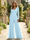 Chiffon V Neck Lace Mother of the Bride Pantsuits