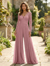 Chiffon V Neck Lace Mother of the Bride Pantsuits