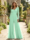 Chiffon V Neck Lace Mother of the Bride Pantsuits