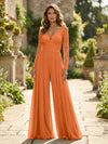Chiffon V Neck Lace Mother of the Bride Pantsuits