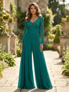 Chiffon V Neck Lace Mother of the Bride Pantsuits