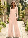 Chiffon V Neck Lace Mother of the Bride Pantsuits