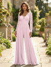 Chiffon V Neck Lace Mother of the Bride Pantsuits
