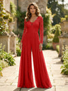 Chiffon V Neck Lace Mother of the Bride Pantsuits