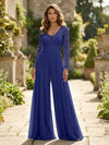 Chiffon V Neck Lace Mother of the Bride Pantsuits