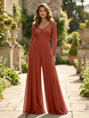 Chiffon V Neck Lace Mother of the Bride Pantsuits