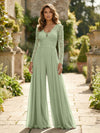 Chiffon V Neck Lace Mother of the Bride Pantsuits