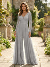 Chiffon V Neck Lace Mother of the Bride Pantsuits