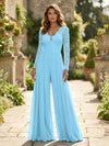 Chiffon V Neck Lace Mother of the Bride Pantsuits
