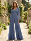 Chiffon V Neck Lace Mother of the Bride Pantsuits
