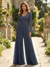 Chiffon V Neck Lace Mother of the Bride Pantsuits