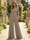 Chiffon V Neck Lace Mother of the Bride Pantsuits