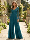 Chiffon V Neck Lace Mother of the Bride Pantsuits