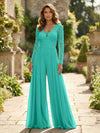 Chiffon V Neck Lace Mother of the Bride Pantsuits