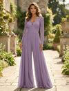 Chiffon V Neck Lace Mother of the Bride Pantsuits