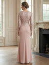 Satin Mermaid Round Neck Lace Applique Mother of the Bride Dresses