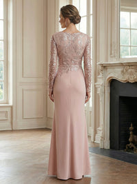 Satin Mermaid Round Neck Lace Applique Mother of the Bride Dresses