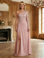 Chiffon A-Line One Shoulder Lace Applique Mother of the Bride Dresses