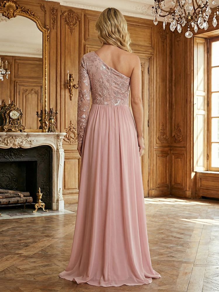 Chiffon A-Line One Shoulder Lace Applique Mother of the Bride Dresses