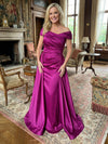 Satin Sheath Off the Shoulder Simple Mother of the Bride Dresses