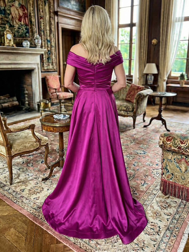 Satin Sheath Off the Shoulder Simple Mother of the Bride Dresses
