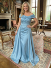 Satin Sheath Off the Shoulder Simple Mother of the Bride Dresses