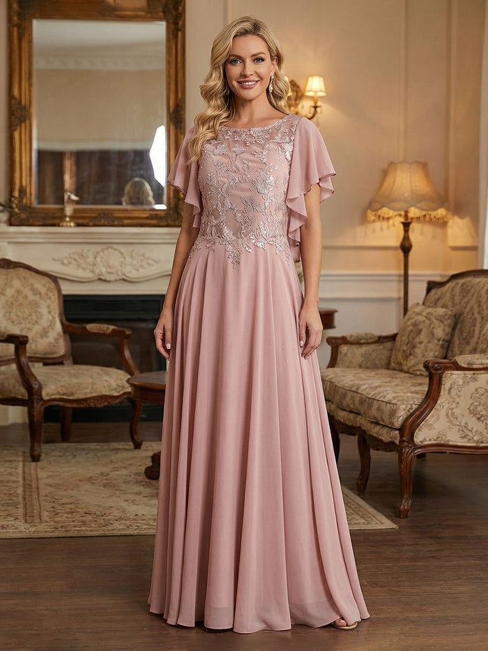Chiffon A-Line Round Neck Sequin Embroidery Mother of the Bride Dresses