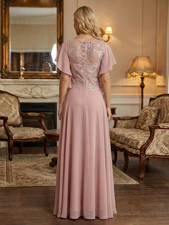 Chiffon A-Line Round Neck Sequin Embroidery Mother of the Bride Dresses