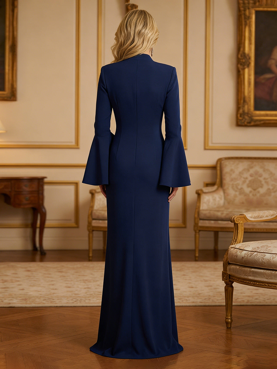 Satin Mermaid V Neck Slit Mother of the Bride Dresses