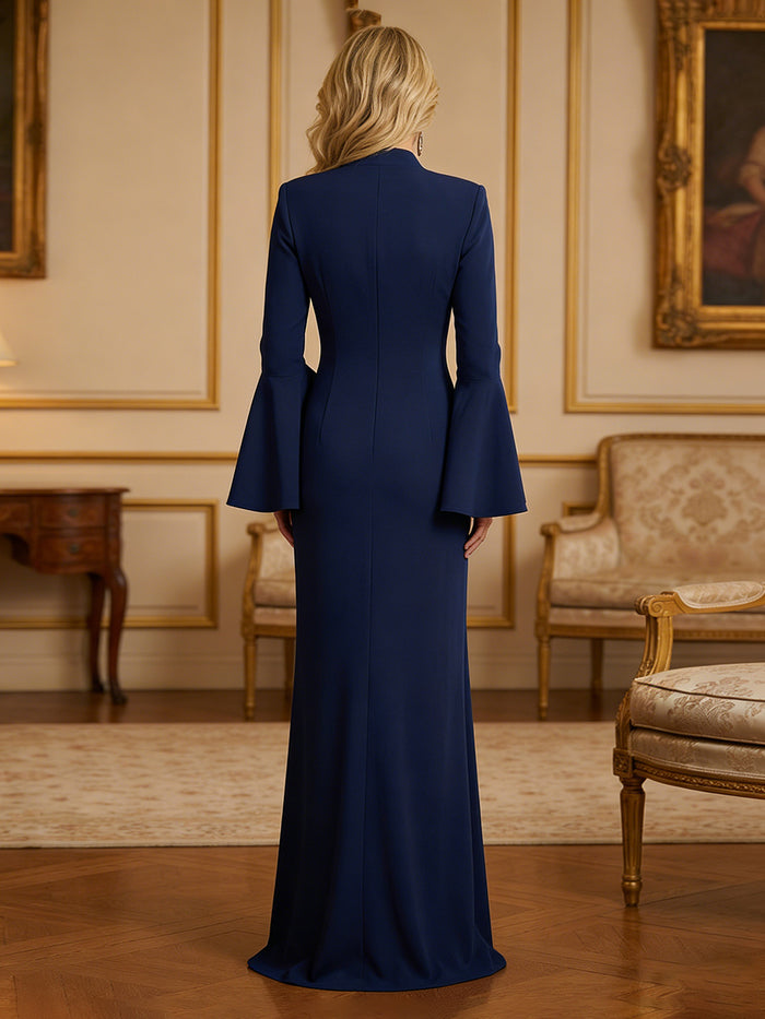 Satin Mermaid V Neck Slit Mother of the Bride Dresses