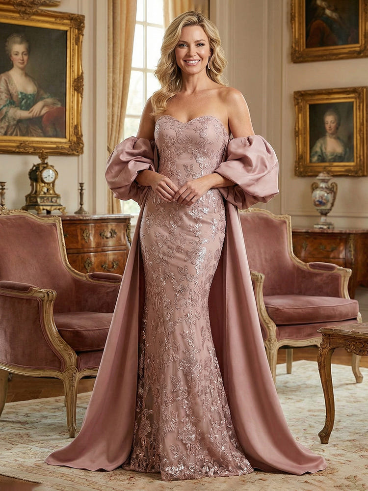 Lace Appliques Mermaid Off the Shoulder Sequin Mother of the Bride Dresses
