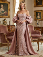 Lace Appliques Mermaid Off the Shoulder Sequin Mother of the Bride Dresses