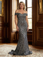 Sequin Mermaid Off the Shoulder Simple Mother of the Bride Dresses