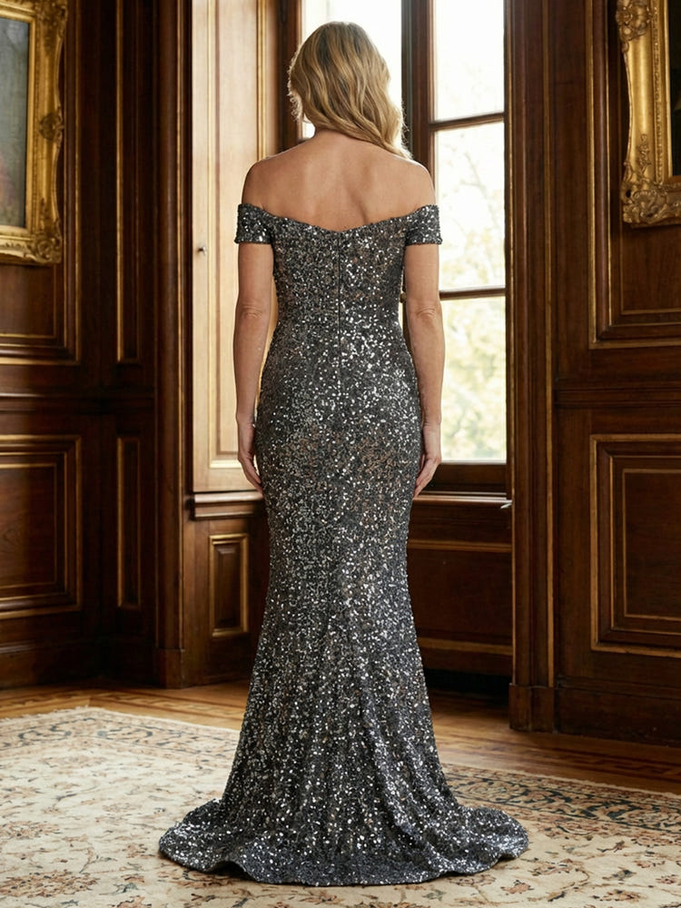 Sequin Mermaid Off the Shoulder Simple Mother of the Bride Dresses