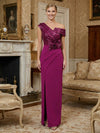 Satin Sheath Asymmetric Neck 3D Flowers Mother of the Bride Dresses