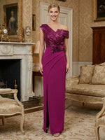 Satin Sheath Asymmetric Neck 3D Flowers Mother of the Bride Dresses
