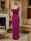 Satin Sheath Asymmetric Neck 3D Flowers Mother of the Bride Dresses