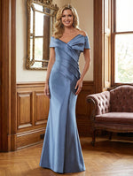 Satin Mermaid Off the Shoulder Pleated Mother of the Bride Dresses