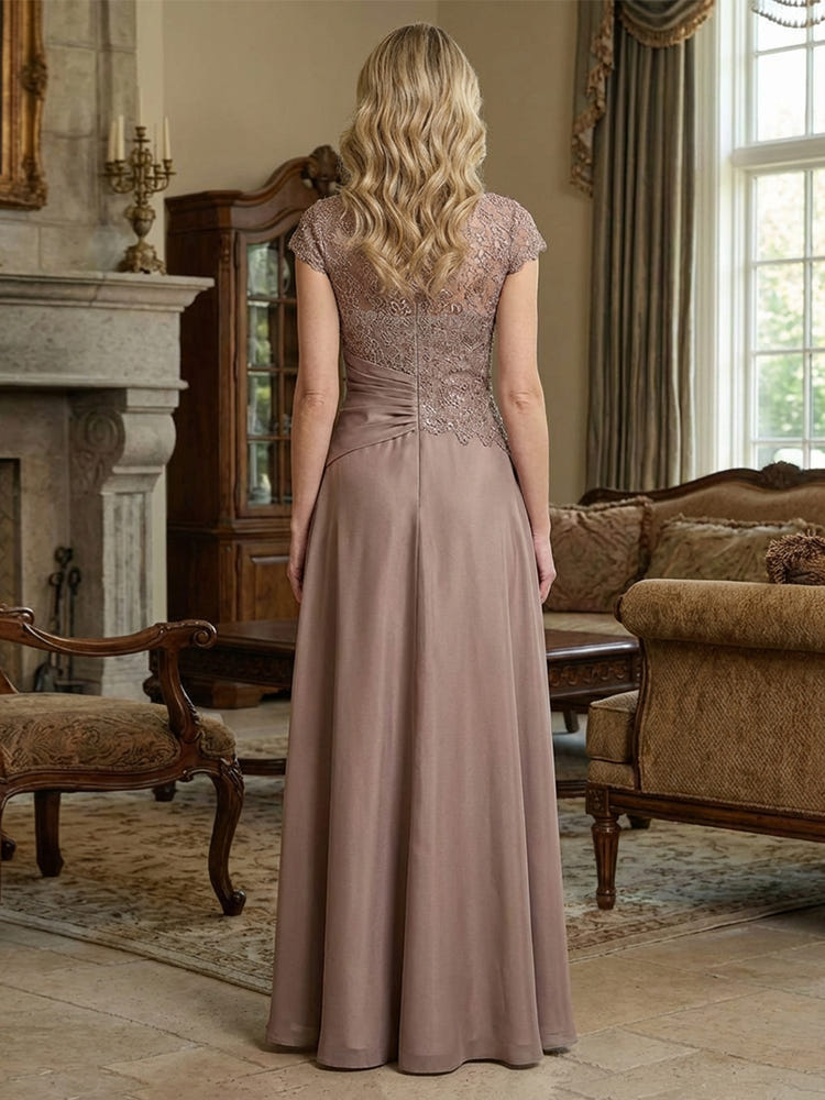 Chiffon A-Line Round Neck Sequin Embroidery Mother of the Bride Dresses
