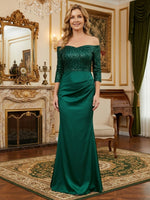 Satin Mermaid Off the Shoulder Sequin Mother of the Bride Dresses
