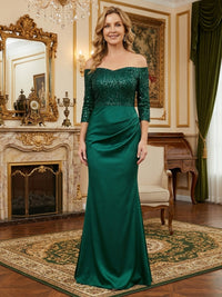 Satin Mermaid Off the Shoulder Sequin Mother of the Bride Dresses