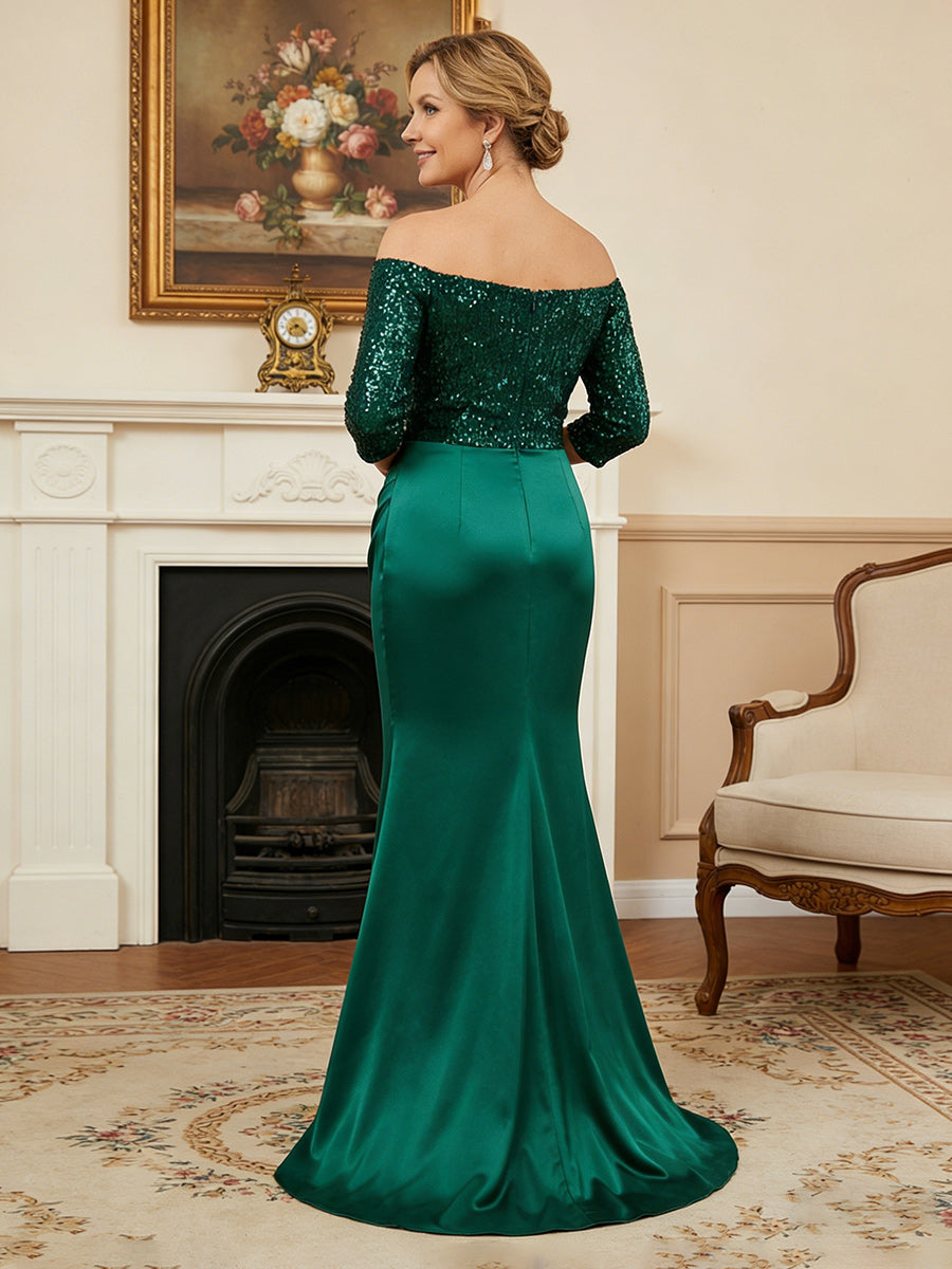 Satin Mermaid Off the Shoulder Sequin Mother of the Bride Dresses