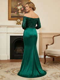 Satin Mermaid Off the Shoulder Sequin Mother of the Bride Dresses