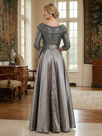 Satin A-Line V Neck Sequin Mother of the Bride Dresses