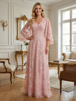 Lace Appliques V Neck Ruffles Mother of the Bride Dresses