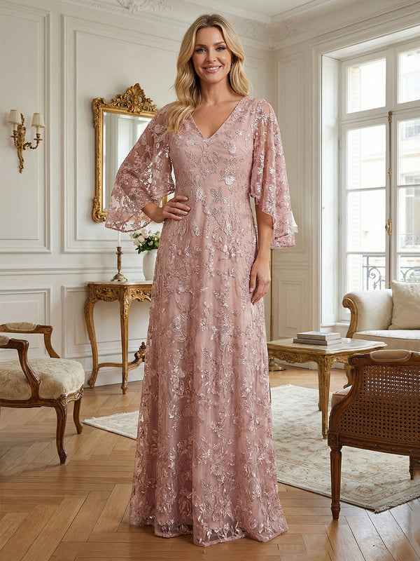 Lace Appliques V Neck Ruffles Mother of the Bride Dresses