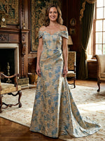Satin Off the Shoulder Pleated Mother of the Bride Dresses